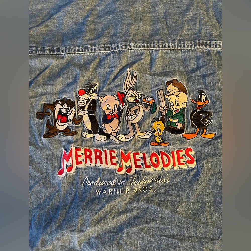 VINTAGE CLASSIC LOONEY TUNES MERRIE MELODIES WARNER BRO DENIM SHIRT MENS M 1995